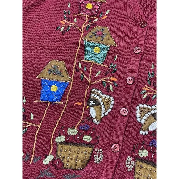 Novelty Autumn Fall Theme Birdhouse Apples Sweater Vest Volup 22W - Picture 2 of 4